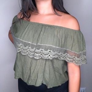 Army green cropped off the shoulder shirt